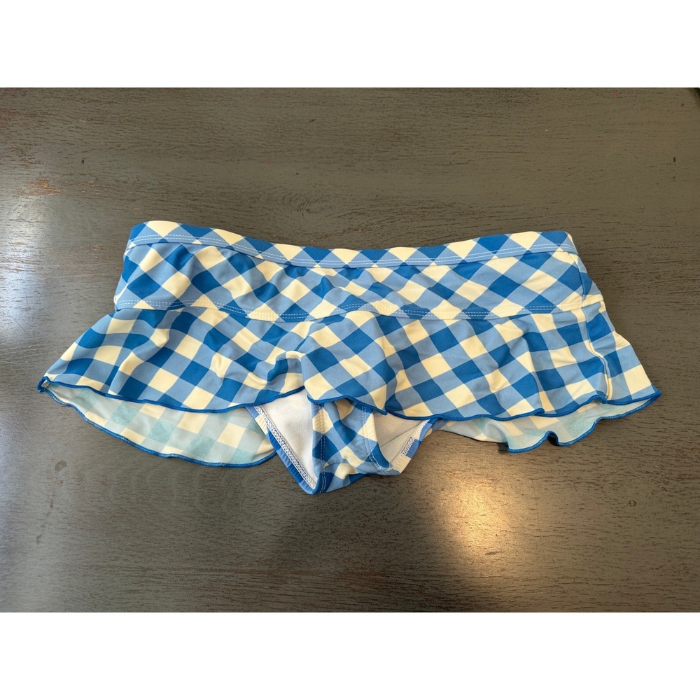 Arizona Jean Co Blue White Gingham Ruffle Swim Skirt Bottom Medium RN73156